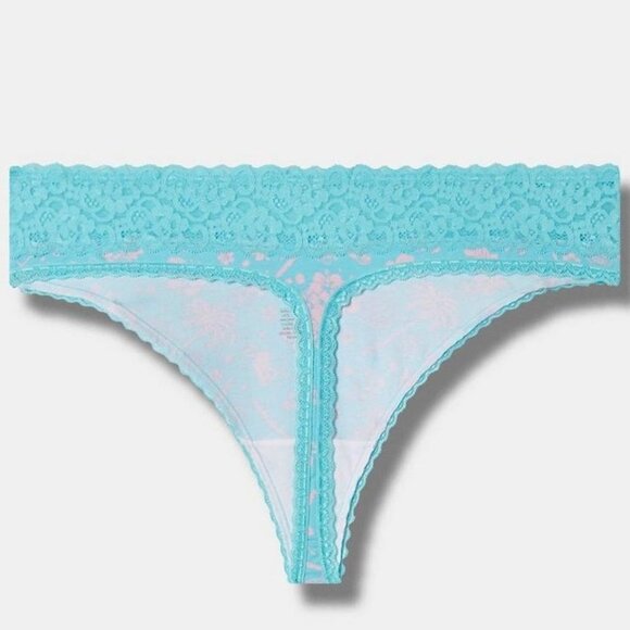 Torrid Cotton Mid-Rise Thong Lace Trim Panty "Tropical Soiree Blue"​​​ NWT sz 3 - Picture 8 of 8